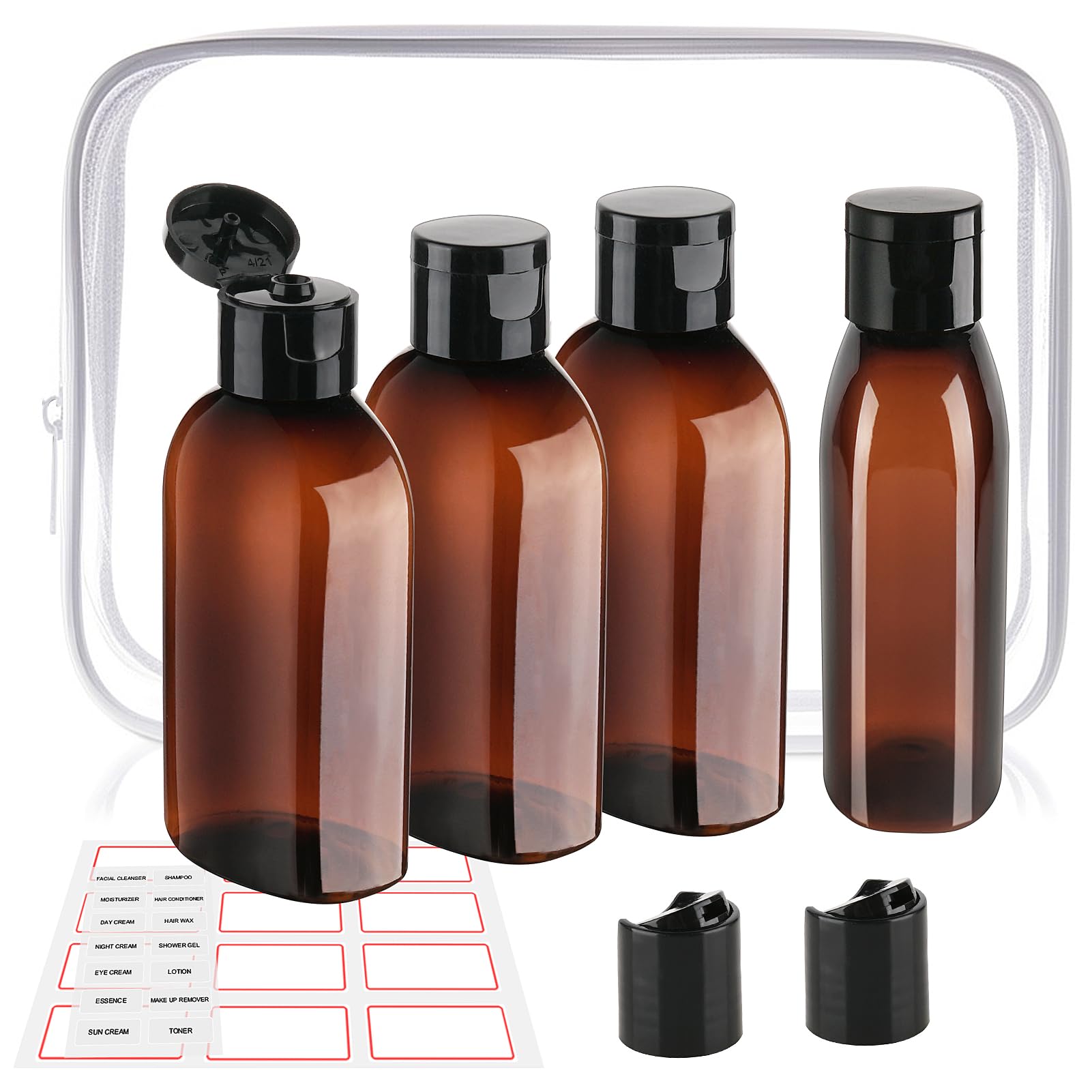 Decorniqu Travel Bottles for Toiletries 4pcs 100ml TSA Approved Travel Size Containers Travel Essentials Leakproof Travel Shampoo and Conditioner Bottles Empty Plastic Squeeze Bottles with Flip Cap