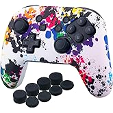 YoRHa Studded Silicone Transfer Print Cover Skin Case ONLY for Nitendo Official Switch Pro Controller x 1(Graffiti) with Pro Thumb Grips x 8