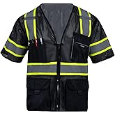 Sicalobo High Visibility Vest with Pockets Zipper for Men Women,Construction Vest with Reflective Strips,Hi Vis Class 3