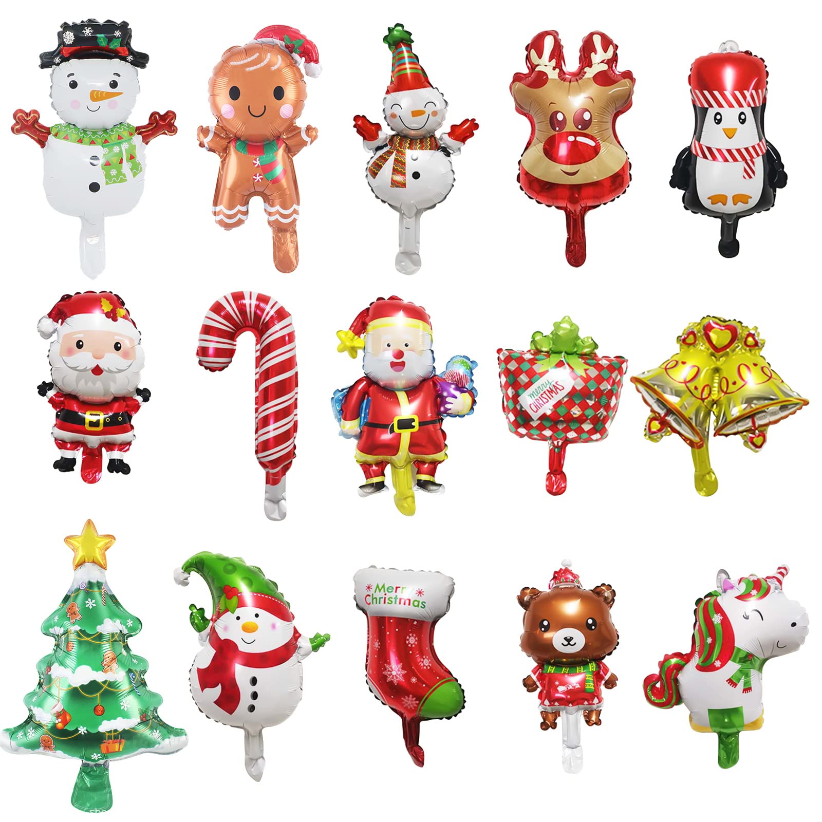 Charming Club Merry CHRISTMAS Decoration, Aluminum Balloons, Christmas Garland, Photo Tools, Photo Booth, Christmas Party, Celebration (Set of 15)