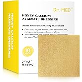 Dr. Med Manuka Honey Calcium Alginate Dressing 2"x2" (10 PCS/Box), Highly Absorbent dressings with Honey for Abrasions, Burns, Diabetic Foot, Pressure Sores and Venous Ulcers Faster Wound Care