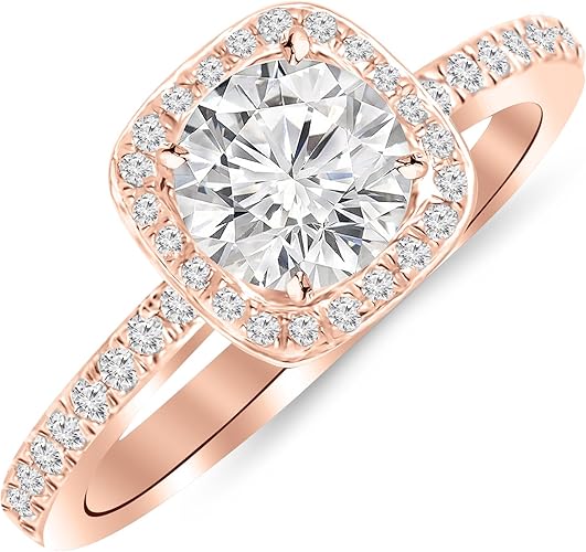 1 Carat 14k White Gold Classic Halo Style Cushion Shape Diamond