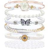 DS 6PCS String beads Charm Bracelets for Teen Girls Handmade Braided Rope Butterfly daisies Eternal flower Boho Surfer Bracelet for women Adjustable friendship Stretch birthday jewelry Gift Friends