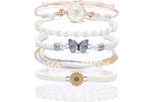 DS 6PCS String beads Charm Bracelets for Teen Girls Handmade Braided Rope Butterfly daisies Eternal flower Boho Surfer Bracelet for women Adjustable friendship Stretch birthday jewelry Gift Friends