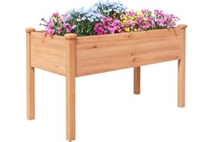 BIRASIL Outdoor Raised Garden Bed, Wood Planter Box for Vegetable Flower, Elevated Reinforced Large Garden Planters Boxes for Backyard Patio Gardening Balcony (48”L, Brown)