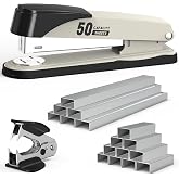 Metal Stapler Heavy Duty 50 Sheet Capacity with 1750 Staples and Staple Remover, Full Strip Staplers for Desk, No Jam, Non-Slip for Office &amp; Classroom, White