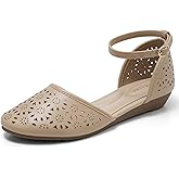 MaxMuxun Sandals for Women 2026 Roman Ankle Strap Low Wedge Heel Flats for Women Cage Closed Toe Flat Sandals with Cushioned Footbed