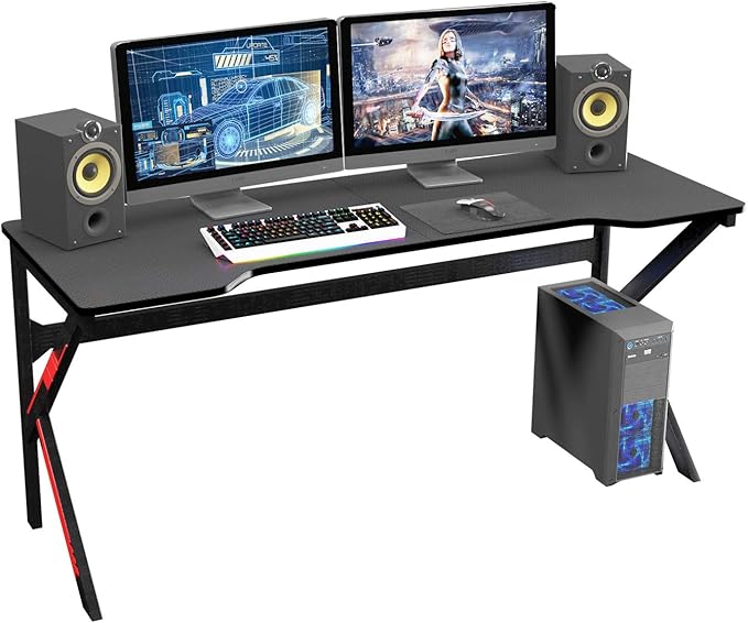 sogesfurniture 63inches Gaming Desk Gaming Table KShaped Computer Desk Ergonomic PC Desk