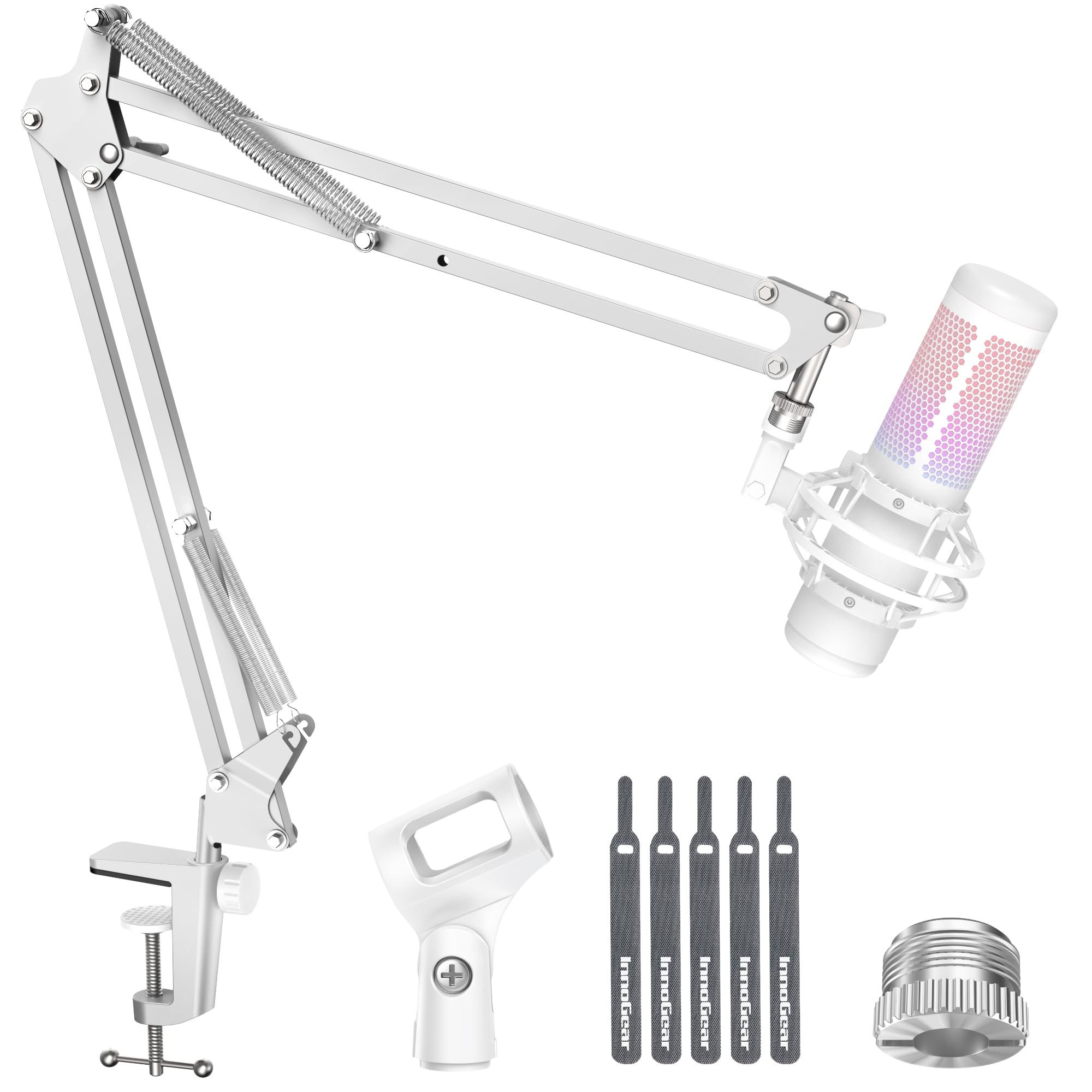 Photo 1 of InnoGear Boom Arm Microphone Mic Stand for Blue Yeti HyperX QuadCast SoloCast Snowball Fifine Shure SM7B and other Mic, Medium, White