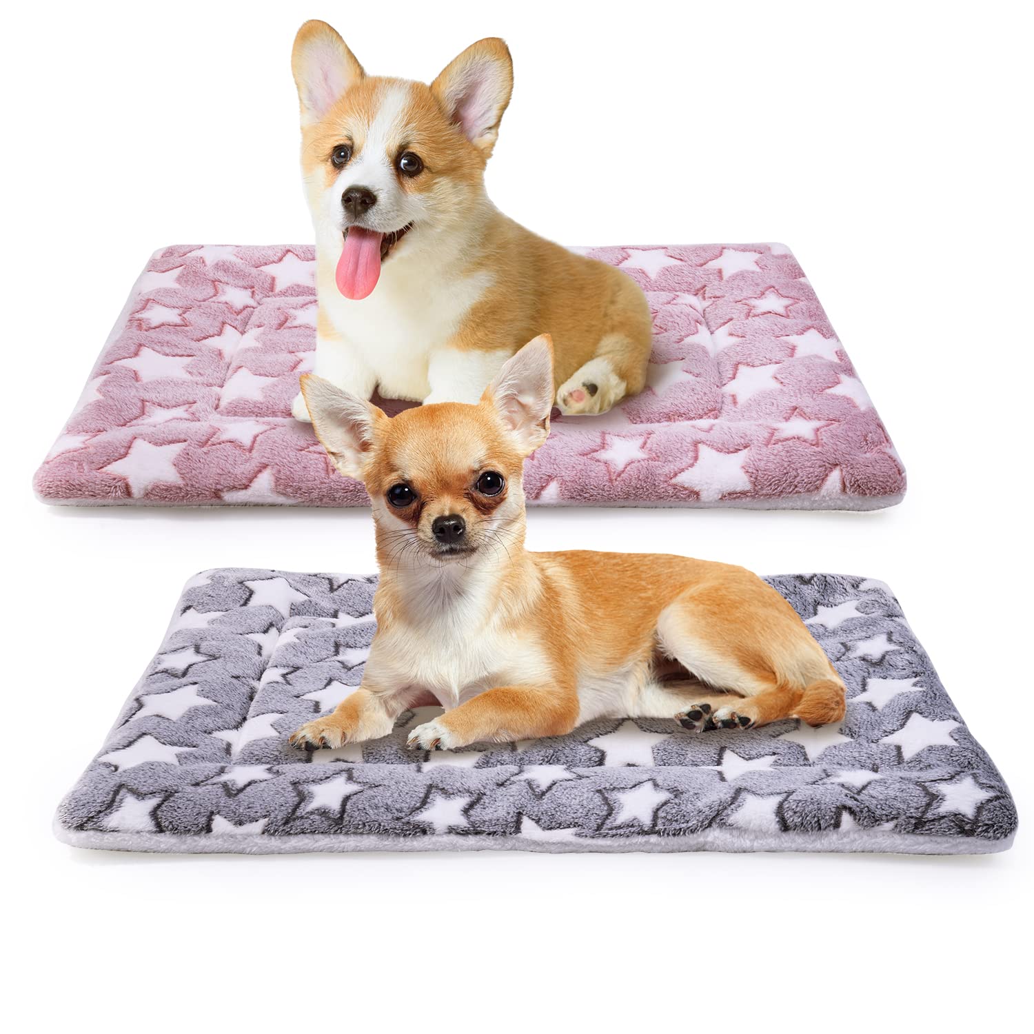 MICOOYO 2Pcs Dog Crate Bed Mattress, Fleece Pet Cushion Bed Mat, Washable Cat Cushion Pad for Small Dog Cat Puppy(Star, 69x52 cm)