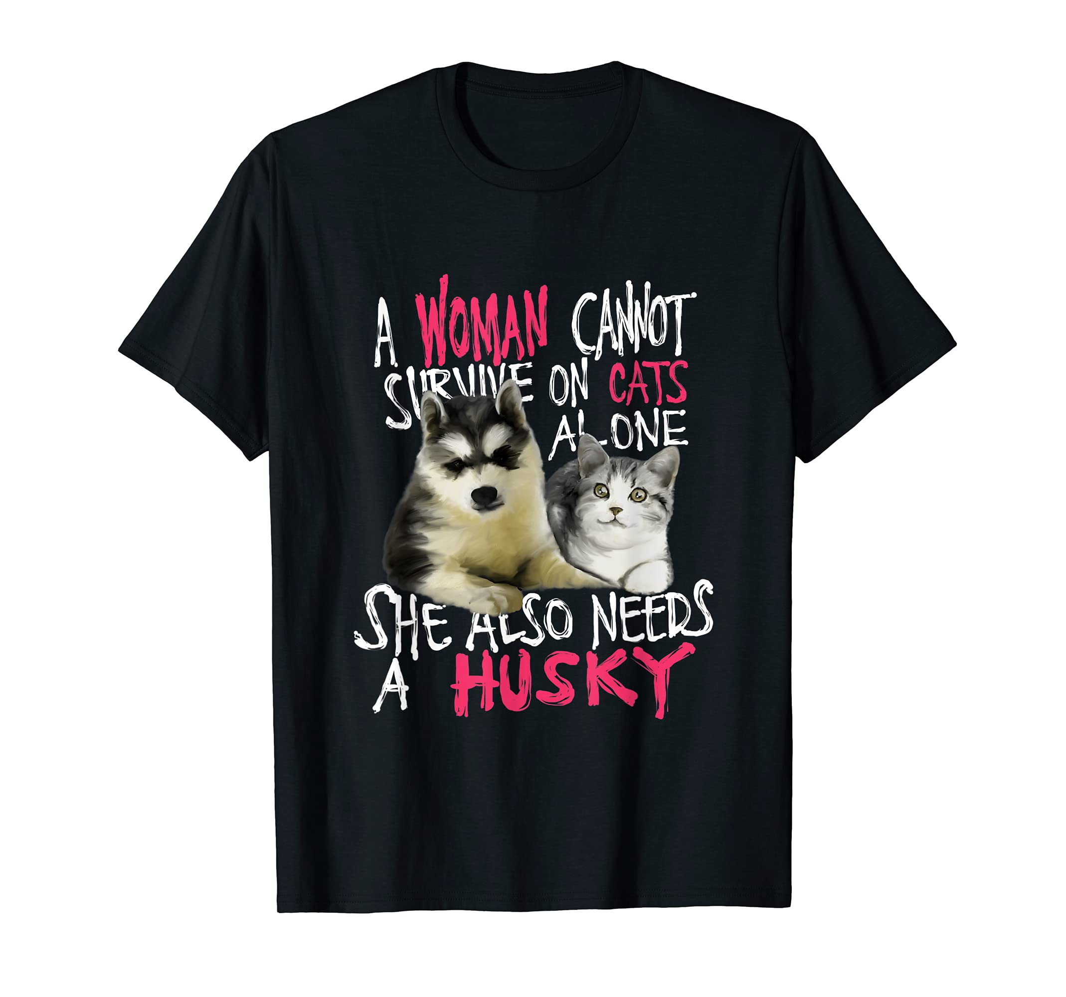 Women's Siberian Husky Dog And Cats T-Shirt