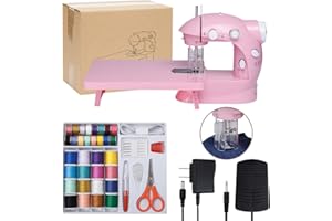 XOSEWIUII Sewing Machine for Beginners with Expansion Table Foot Pedal and 42Pcs Sewing kit Finger Guard & Light Mini Small Portable Sewing Machines 2-Thread 2-Speed 2-Switches for Kids Ages 8-12 Pink Set