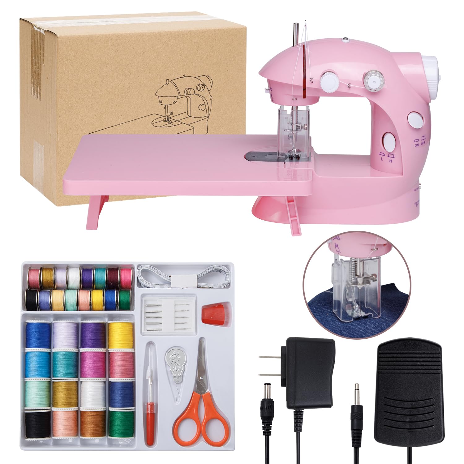 Photo 1 of ***PARTS ONLY*** ***NONFUNCTIONAL*** Sewing Machine for Beginners with Expansion Table and Foot Pedal and 42Pcs Sewing kit Finger Guard & Light Mini Small Portable Sewing Machines 2-Thread 2-Speed 2-Switches for Kids Ages 8-12 Peach Pink