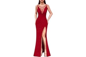 VFSHOW Womens Crochet Lace Patchwork Deep V Neck Ruched Formal Prom Maxi Dress 2023 Sexy High Split Mermaid Evening Long Gown