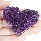 70-90g 1PC Amethyst Heart Cluster, Natural Crystals and Healing Stones- Amethyst Crystal for Decoration, Meditation, Wicca & Reiki High Energy Healing Crystals, Heart Gifts, Gemstone Valentine’s Gift