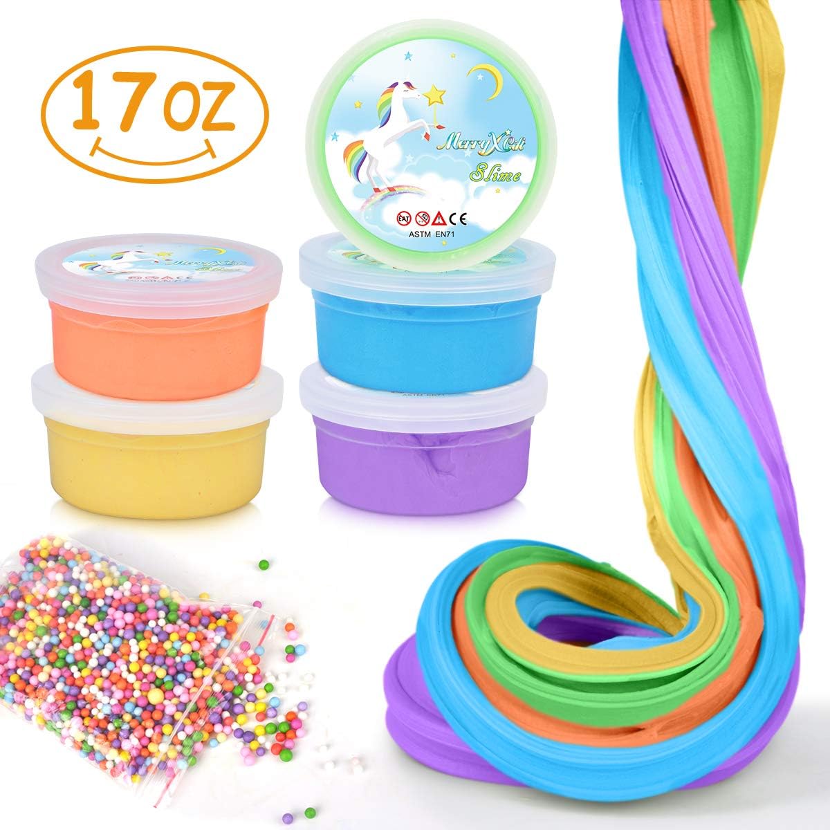 MerryXGift 17 OZ Jumbo Fluffy Slime Set Scented Fluffy Floam Slime Stretchy Slime Toy for Kids Adults - 5 Colors (Orange, Blue, Green, Purple, Yellow)