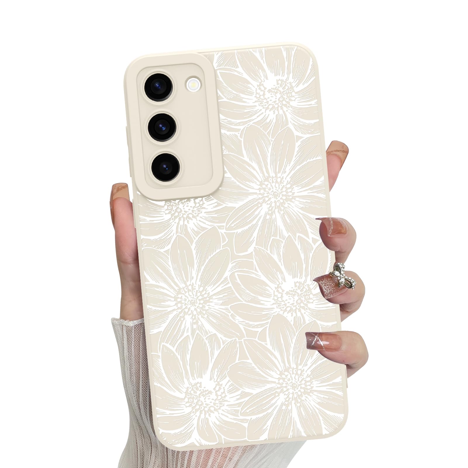 Photo 1 of MZELQ for Samsung Galaxy S23 Case, Silicone White Floral Flowers Sunflowers Cute Pattern, Camera Protection Soft Slim Phone Case for Girls Women