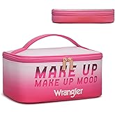 Montana West X Wrangler Travel Makeup Bag 2pcs Set Large Cosmetic Bag with Makeup Brush Holder Portable Make Up Organizer Cute Toiletry Bag with Divider and Handle for Women Gradient