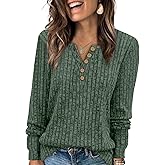MixShe Womens Henley Sweaters 2025 Fall Winter Ribbed Knit V Neck Button Pullover Long Sleeve Tops
