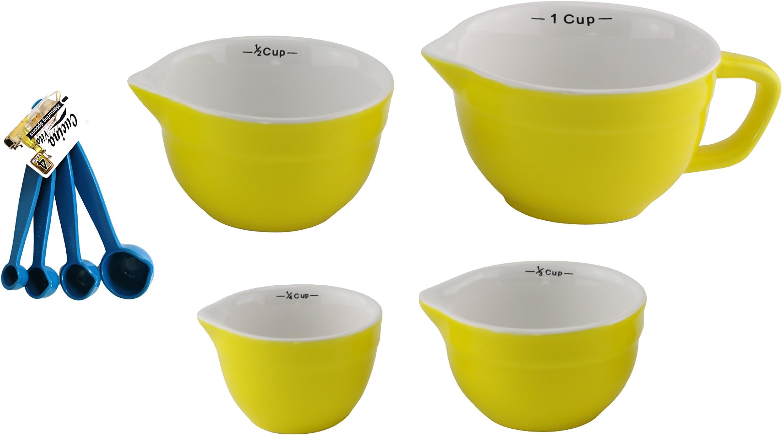 Yellow Nesting Cute Colorful Ceramic Measuring Cups and Turquoise Measuring Spoons Set Unique Stocking Stuffer Christmas Gift for Her Wife Mom Mother in Law