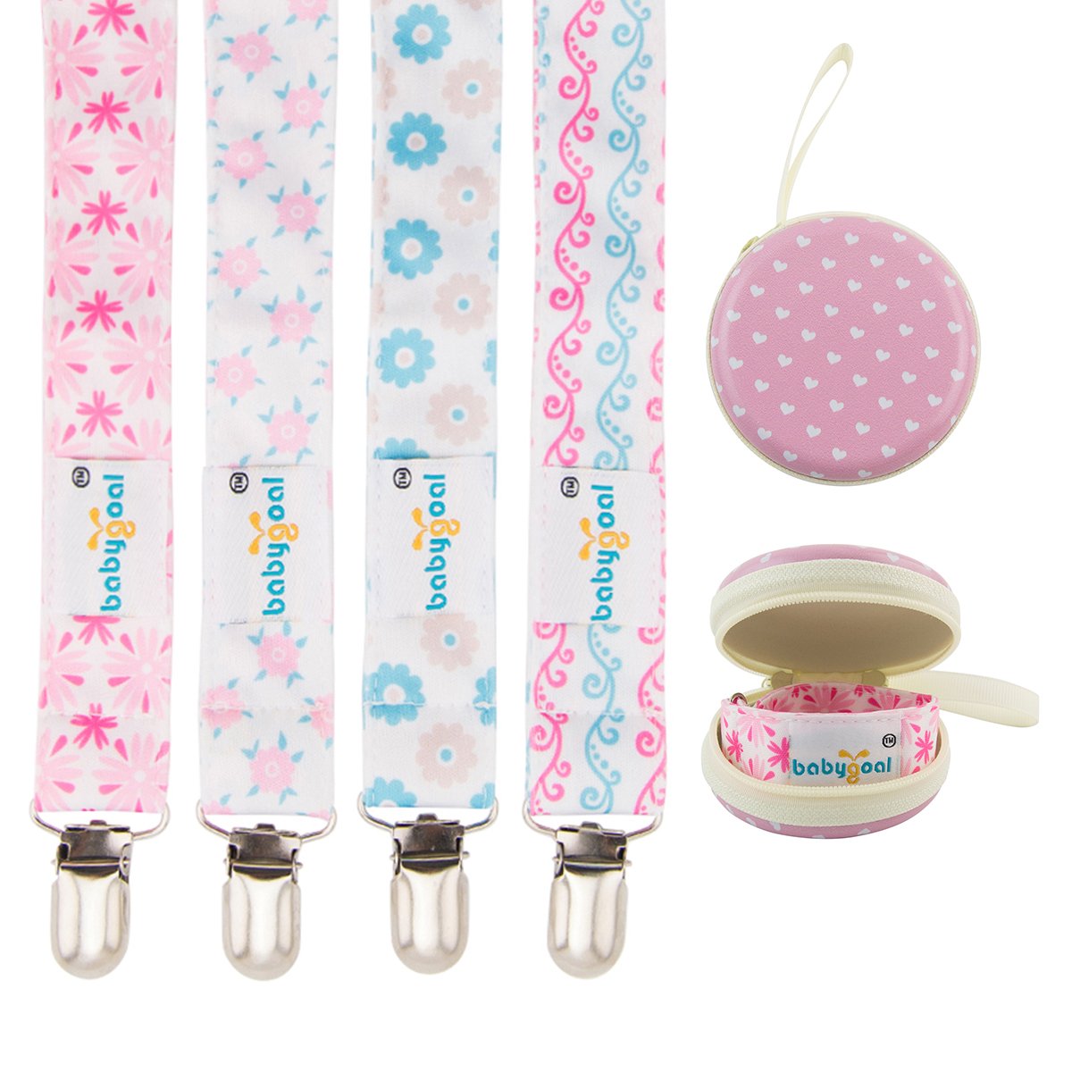 Photo 1 of Babygoal Baby Girl Pacifier Clips with Pacifier Case, 4 Pack Metal Teething Clips & Pacifier Clips for Boys and Girls Fits Most Pacifier Styles & Baby Toys and Baby Gift 4MP04-HZ