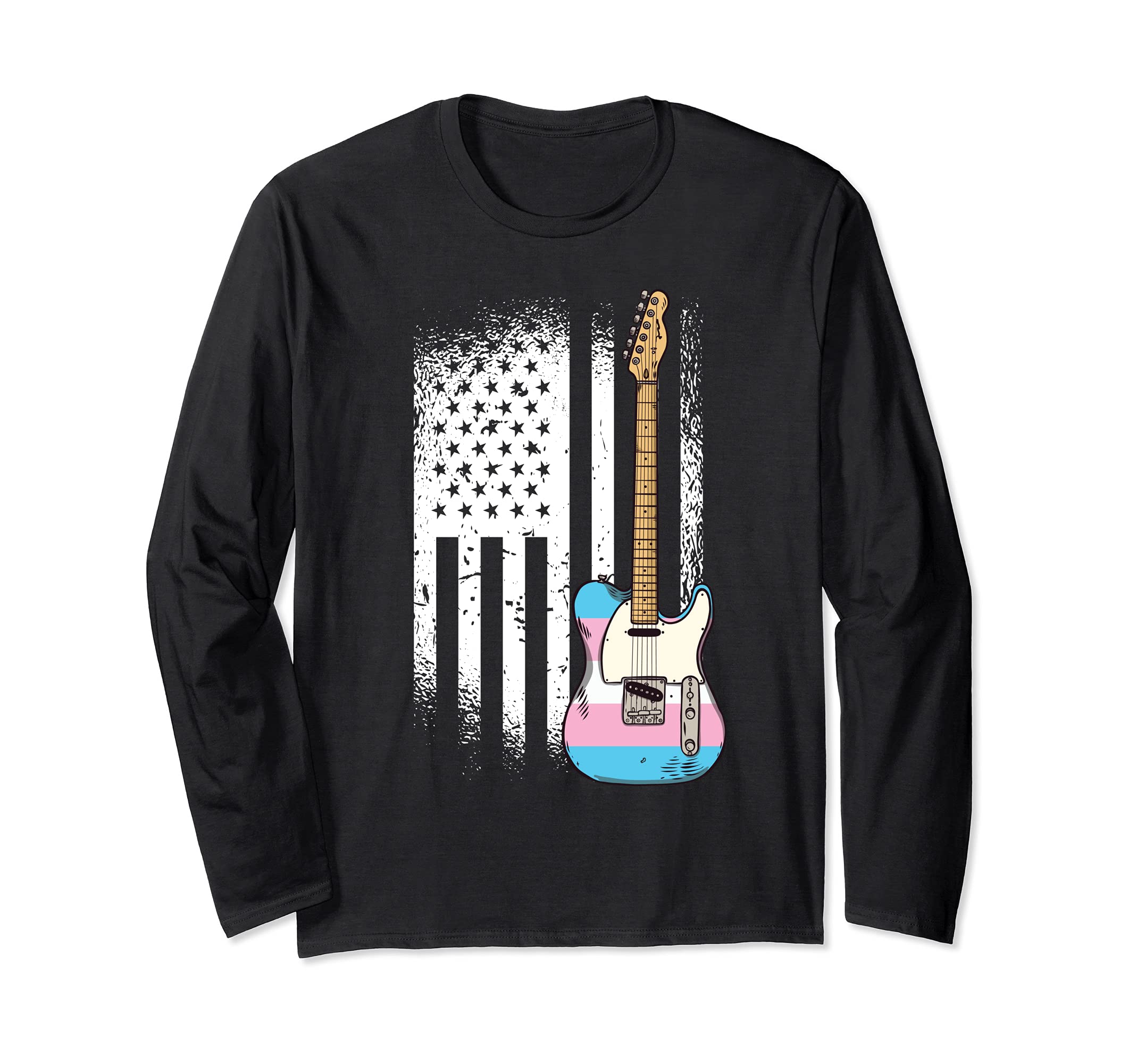 American Flag Guitar Trans-gender Pride LGBTQ Ally Guitarist Long Sleeve T-Shirt