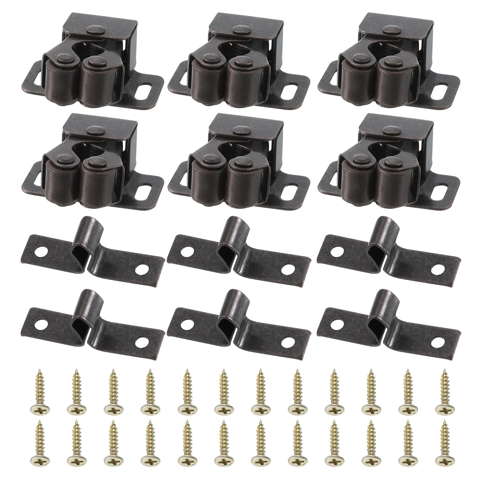 PATIKIL Cabinet Latch Double Roller Catch, 6 Pcs Stainless Steel Cabinet Door with Screws Spring Bead Hardware Latches with Spear Strike for Cupboard Wardrobe Pcs, Red Bronze