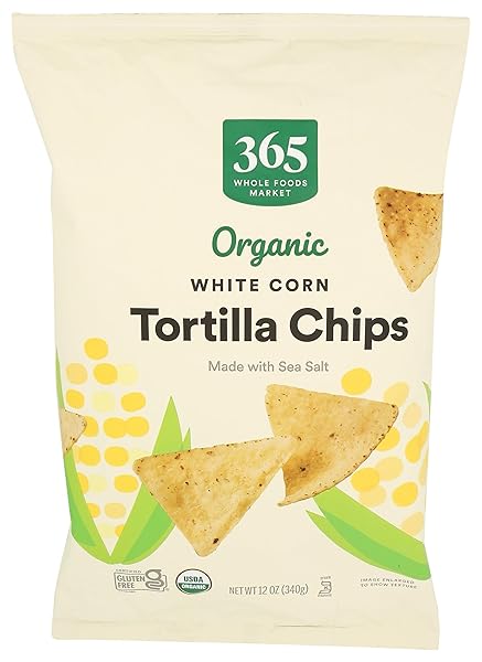 365 BY WHOLE FOODS MARKET, ORGANIC WHITE CORN TORTILLA CHIPS, 12 OUNCE