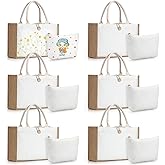 Bulyoou 12 Pcs Sublimation Blank Tote and Makeup Bags Set, Reusable Canvas Polyester Tote Bags for DIY Burlap Gift