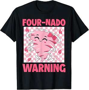 Four 4 Nado Warning Pink Tornado Themed Birthday Girls Kids T-Shirt