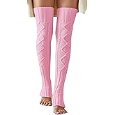 Leoparts Women's Extra Long Stirrup Leg Warmers Winter Knitted Over Knee Thigh High Footless Socks
