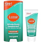 Lume Whole Body Deodorant - Invisible Cream Tube Mini and Solid Stick - 72 Hour Odor Control - Aluminum Free, Baking Soda Free, Skin Safe - 0.5 Oz Mini Tube + 2.6 Oz Solid Stick (Minted Cucumber)
