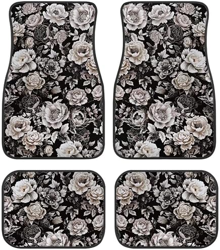 Amazon.com: Black White Flowers Print Floral Car Floor Mats