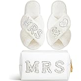 Xtinmee Personalized Initial Wedding Bride Slippers MRS Pearl Letter Makeup Bag Bridal Shower Gifts for Wedding Day (S)