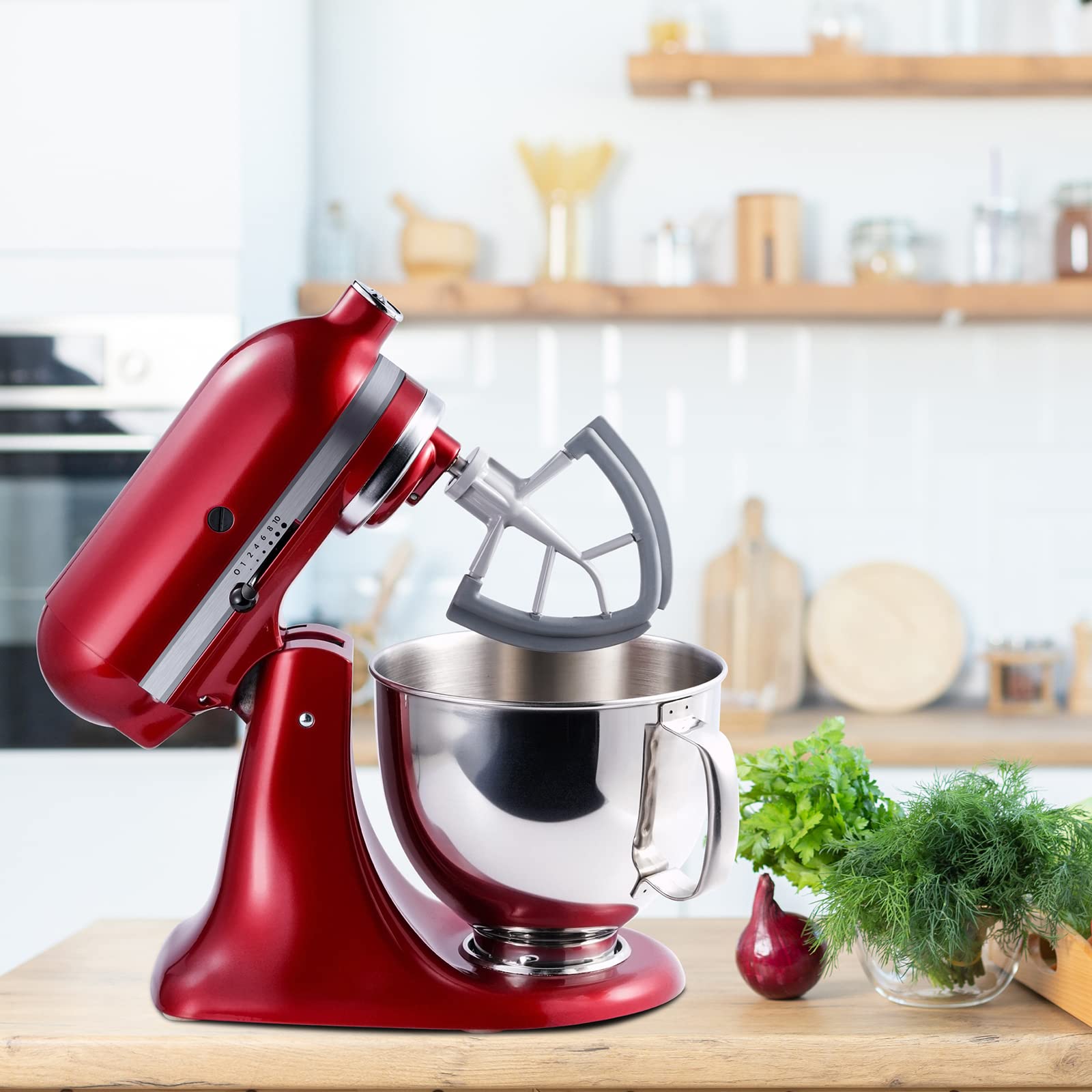 Flex Edge Beater Mixer Attachments for Kitchenaid Tilt-Head Stand Mixers, Mixer Accessory 4.5-5 Quart Beater Scraper Paddle with Both-Sides Flexible Silicone Edges (Grey)