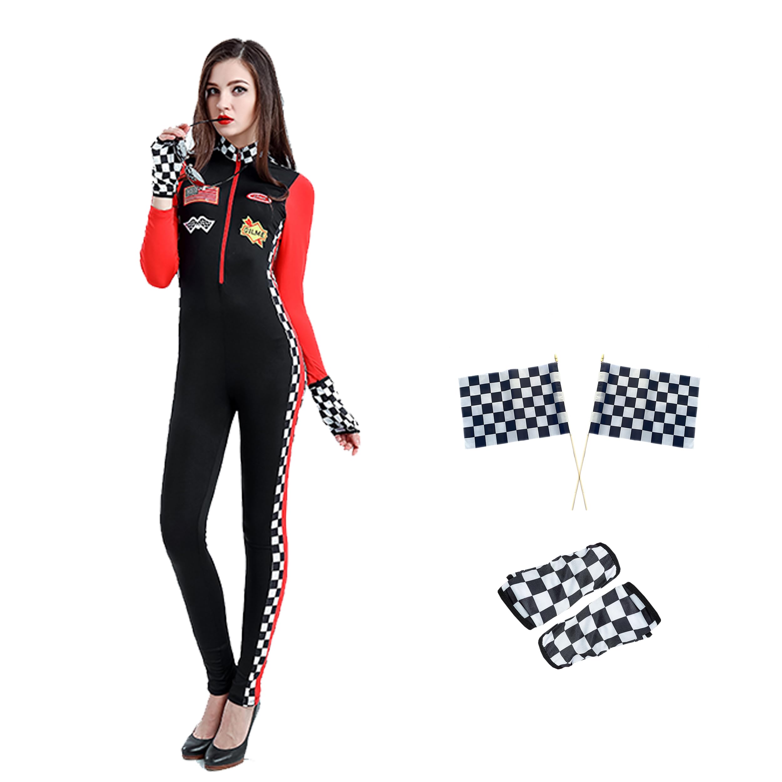 Regenboog Race Car Driver Costume Women with Racing Flag,Sexy Racer ...