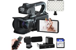 MURAUX Video Camera 4K Camcorder 64MP Vlogging Camera for YouTube 18X Digital Zoom 4.0" 270° Flip Touch Screen WiFi Camera with Microphone, Stabilizer, 64G SD Card, Remote Control and Charger