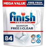 Finish Free &amp; Clear Dishwasher Pods, Dye &amp; Fragrance Free Detergent, 84 ct. | Finish Quantum Dishwasher Tablet, Unscented Dish Detergent, Septic Safe Dish Soap, Degreasing, Scrubbing, &amp; Shining Power.