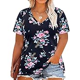 CARCOS Womens Plus Size Tops Short Sleeve Shirts V Neck Tunic Floral/Aniaml Blouses XL-5X