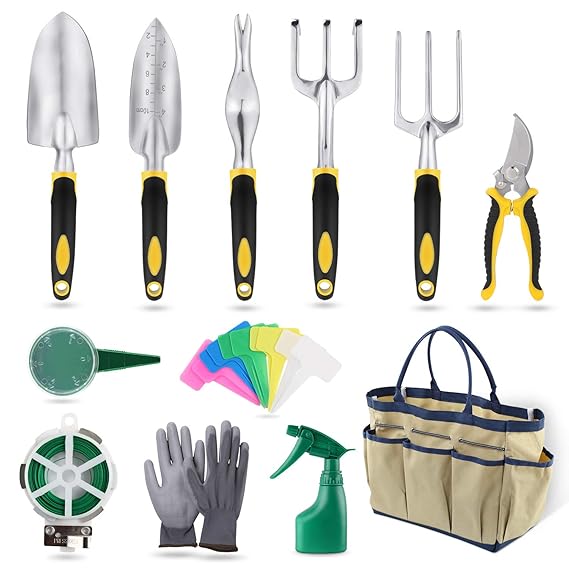 Yissvic Gartenwerkzeug Set 12-teiliges Gartengeräte Set Gartenschere Gartenhandschuhe Gartentasche und Garten-Sprüher aus Ede