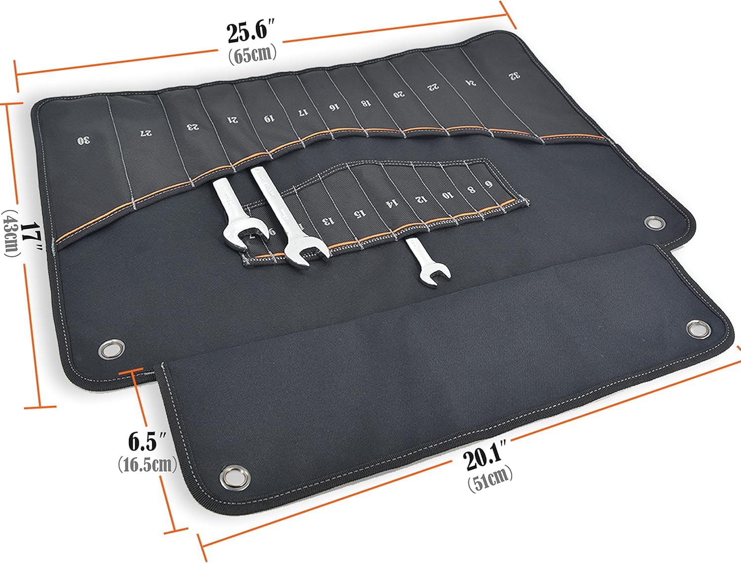 22 Taschen Schraubenschlüsselrolle, Schraubenschlüssel-Set, Werkzeugrolle, Schraubenschlüsseltasche, Schraubenschlüssel-Werkzeugrolle, Schraubenschlüsselhaltertasche, aufrollbarer Organizer 7
