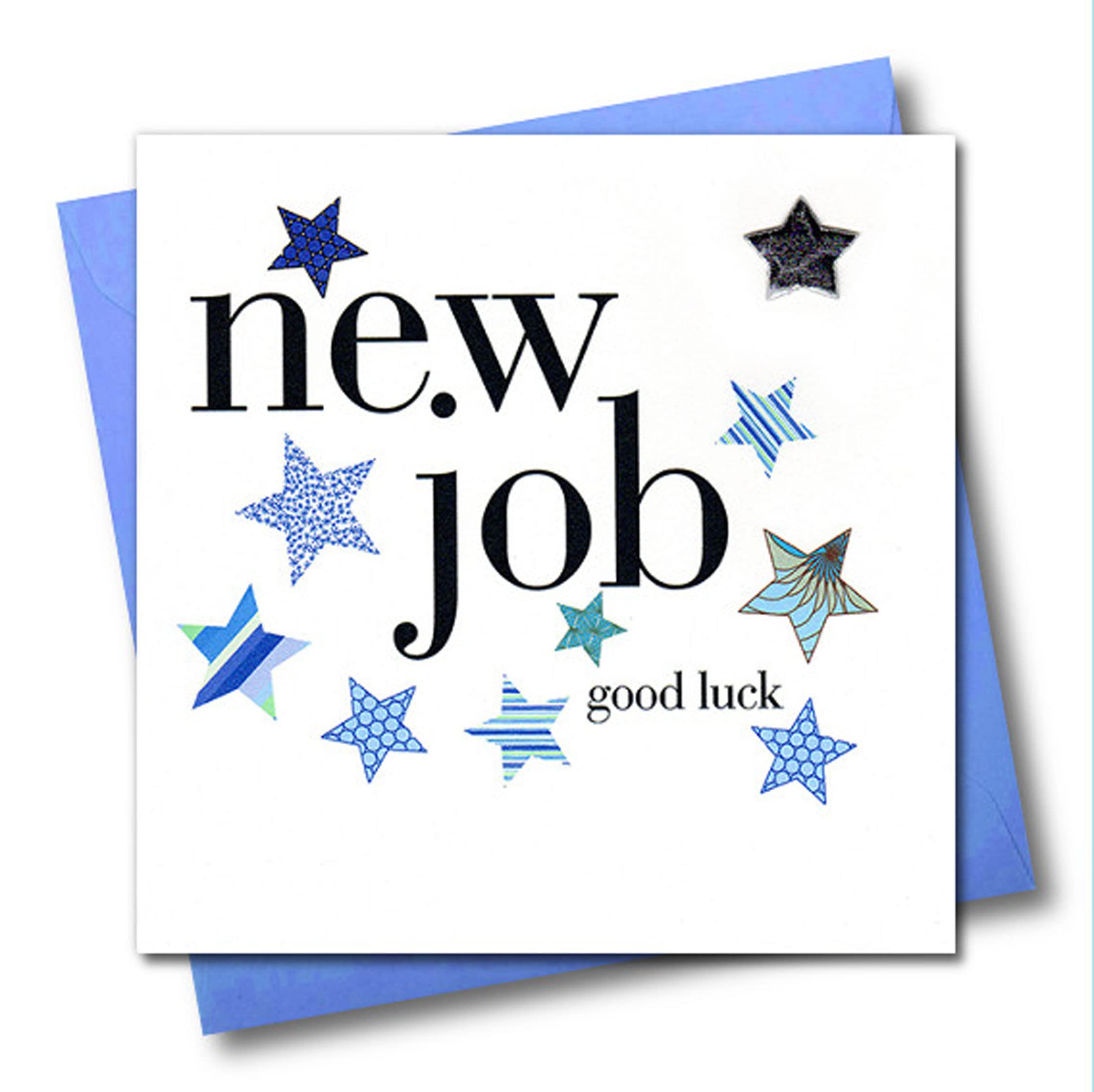 Claire Giles Greeting Cards, Congratulations New Job Card, Blue Stars design Good Luck on your New Job Greeting Card, Embellished with a Padded Star