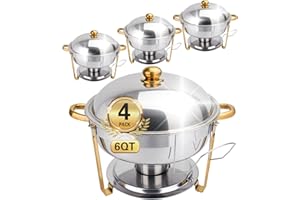 Chafing Dishes for Buffet 4 Pack, 6QT Round Chafing Dish Buffet Set Stainless Steel Buffet Food Warmers Set for Catering Even