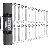 Spurtar 22 Pieces Ratchet Wrenches Set 1/4''-3/4'' & 6-18mm Ratcheting Wrench Set 72 Teeth Combination Wrench Sets CR-V Steel