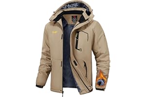 TBMPOY Men's Winter Jackets Skiing Waterproof Snow Thick Fleece Lined Hooded Utility Cold Weather Warm Outdoor Ice Work