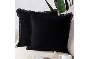 MADIZZ Set of 2 Suede Throw Pillow Covers with Fringe Tassels 22x22 Inch Black Soft Decorative Cushion Cover for Sofa Bedroom