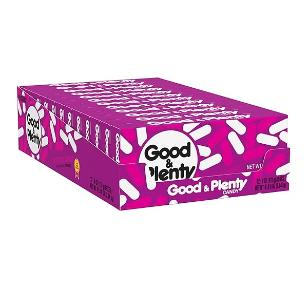 GOOD & PLENTY LICORICE FAT FREE, CANDY BOXES, 6 OZ (12 COUNT)