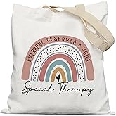 APJYM Speech Pathology Tote Bag, Speech Therapist Gifts for Women, Speech Language Pathologist Gifts, SLP Gifts, Boho Rainbow Canvas Tote Bags for Women, Reusable Grocery Bags Shopping Bags, White