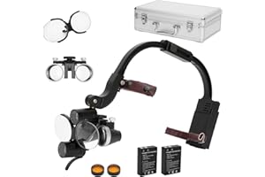 BESILO 5W Binocular Loupes Glasses Headband Magnifier,Dental Loupes with Light 3.5X420mm Magnifying Glass,Adjustable Headband for Dental Surgical Medical and Lab Use