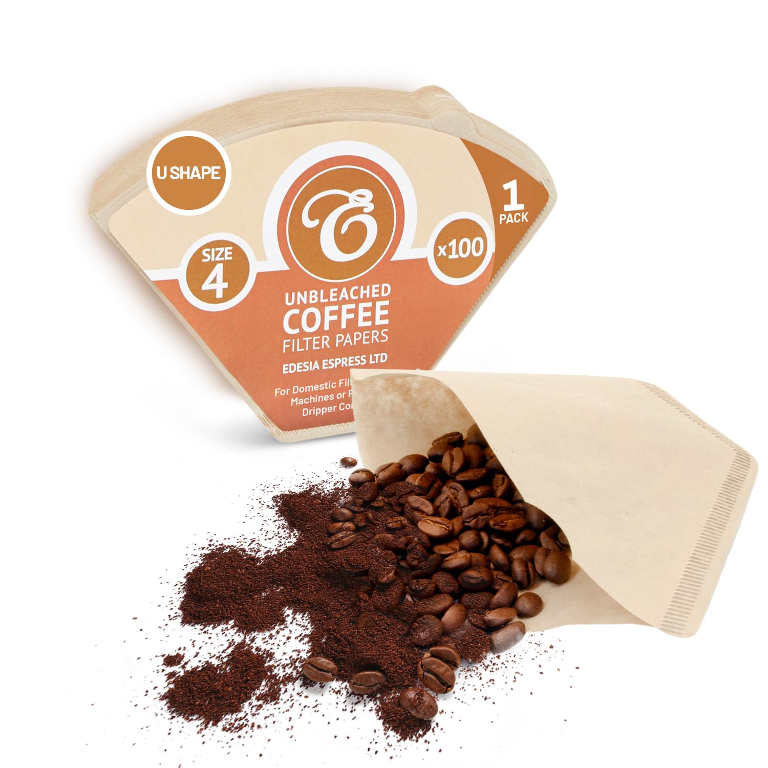 EDESIA ESPRESS – 100 Cone Coffee Filters in Paper – Coffee Filter No.4 for Manual Coffee Maker, Pour-Over and Gentle Brewing – Size 4 Brown